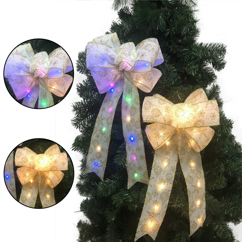 

LED Christmas Bows Ornaments Hanging Decorations Bowknot Xmas Tree Ornament New Year 2022 Party Gift Decorations