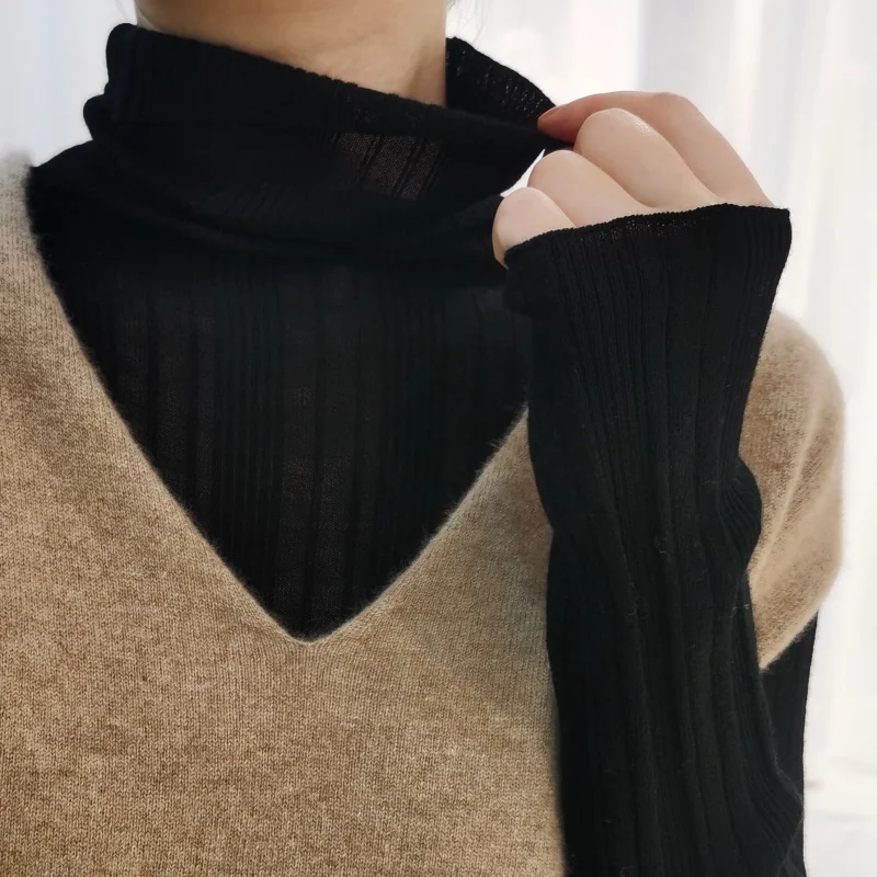 

Mercerized Wool Women's Pile Collar Slim Fit High-Elastic Merino Wool Sweater Long Sleeve Turtleneck Sweater Bottoming Shirt