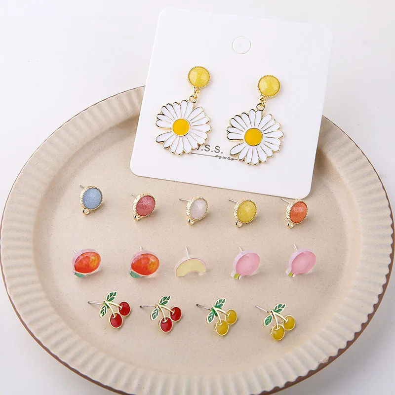 6 шт. женские милые серьги гвоздики с фруктами для девочек Блестящие модные