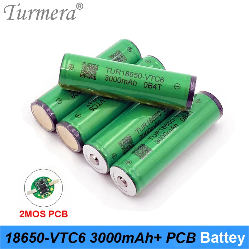 

18650 3000mAh VTC6 30A Battery TUR18650-VTC6 with PCB Protection Board for Flashlight and Headlamp Lithium Batteries Use Turmera