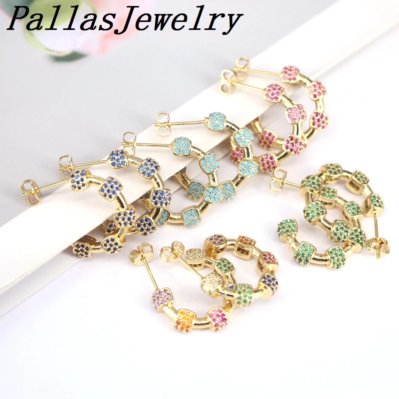 

4Pairs Metal Circle Stud Earrings Fashion Jewelry Luxury Romantic Colorful CZ Micro Paved Earrings Party Gifts