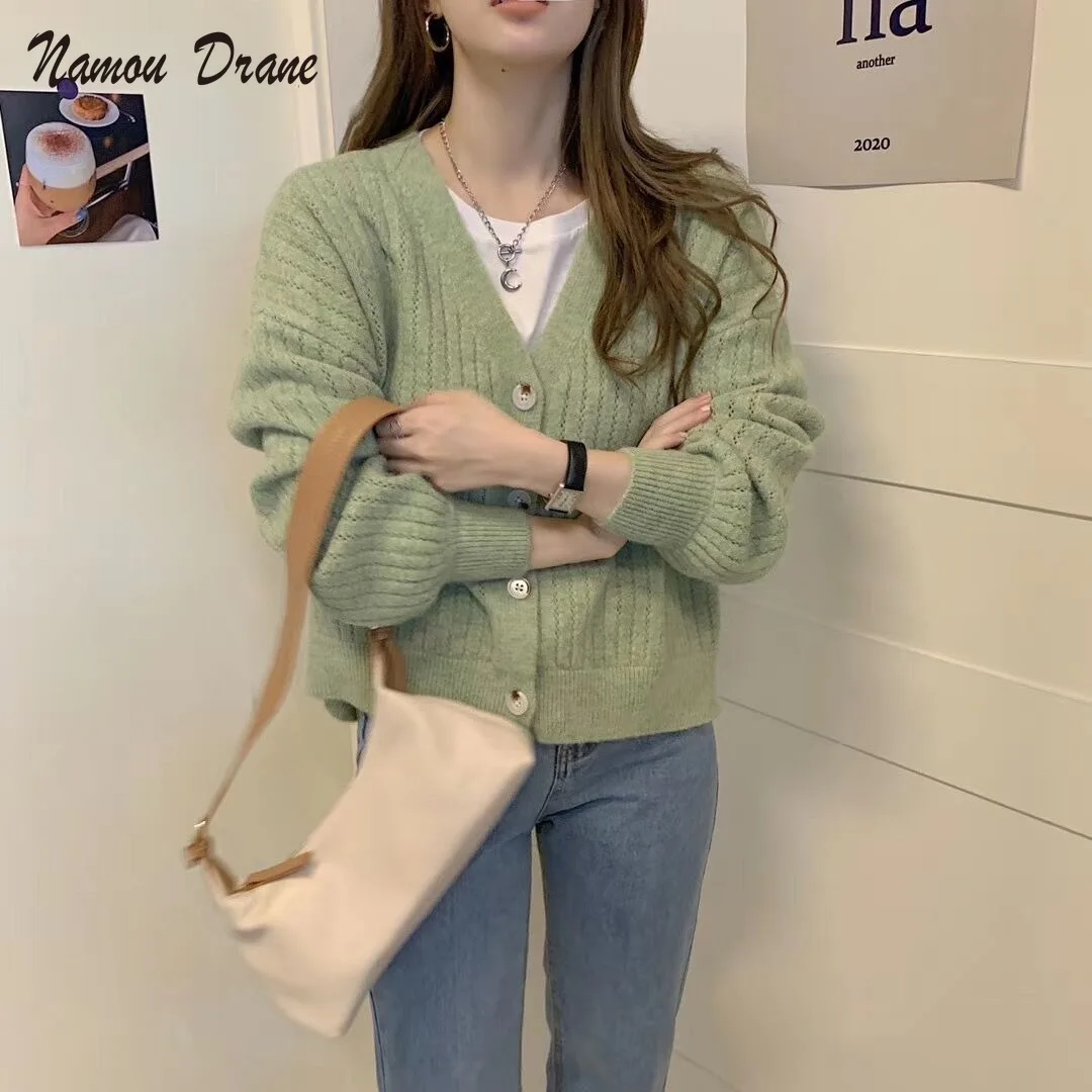 

Namou Drane 2021 Spring New Loose Retro All-match Knitted Cardigan Women's Lazy Wind Gentle Short Sweater Jacket Outer Wear