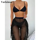 Сексуальный женский купальник бикини из 3 предметов, женский купальник, комплект бикини из трех предметов с гофрированными пляжными брюками, купальный костюм для купания V3005