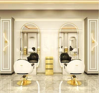salon high end barber shop mirror table single and double sided hairdressing mirror with lamp reliable wall drop