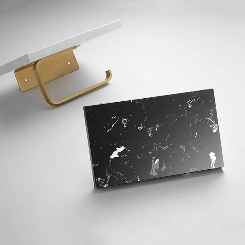 

Brass Marble Paper Holder Bathroom Wall Bracket Paper Hook Washing Room Shelf For Phone