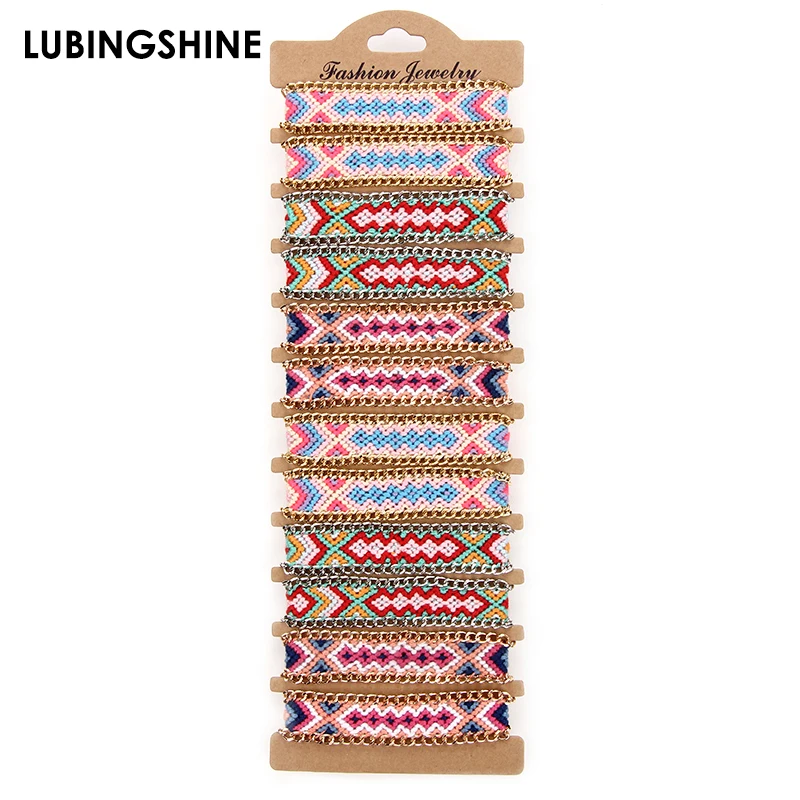 

Браслет веревочный Женский, в этническом стиле, ручной работы, красочное плетение, 12 шт.