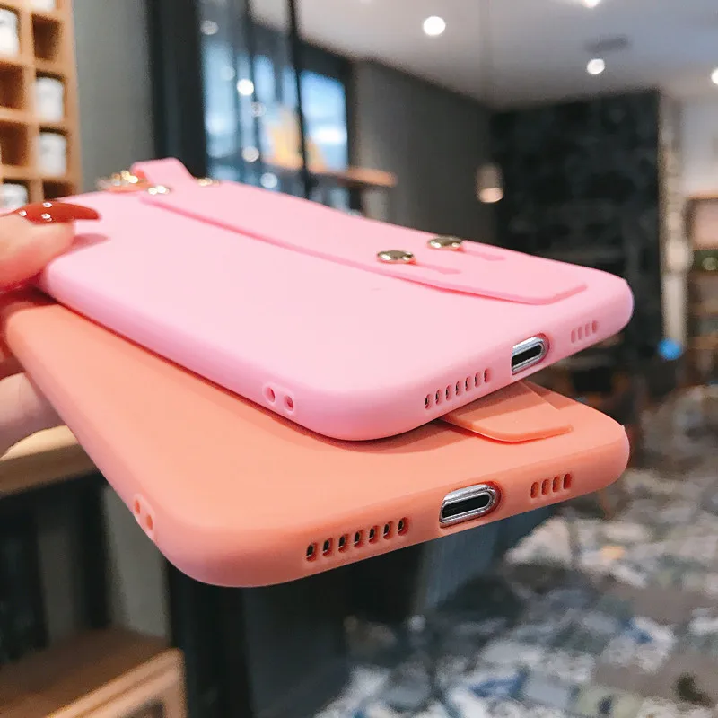 Чехол для телефона с ремешком на запястье для iphone 11 11Pro Max XS Max XR, чехол конфетного цвета чехол для iphone 8 7 Plus X 6 6 S, чехол с браслетом