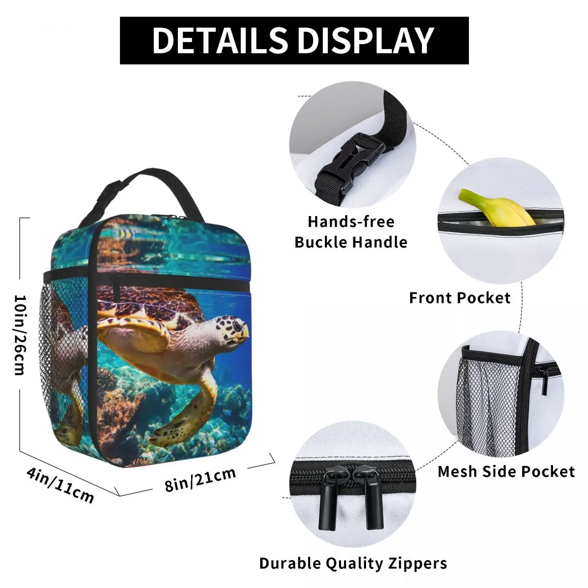 

Ocean Turtle Lunch Bag for Women Men Large Insulated Lunch Box with Water Bottle Holder and Pockets