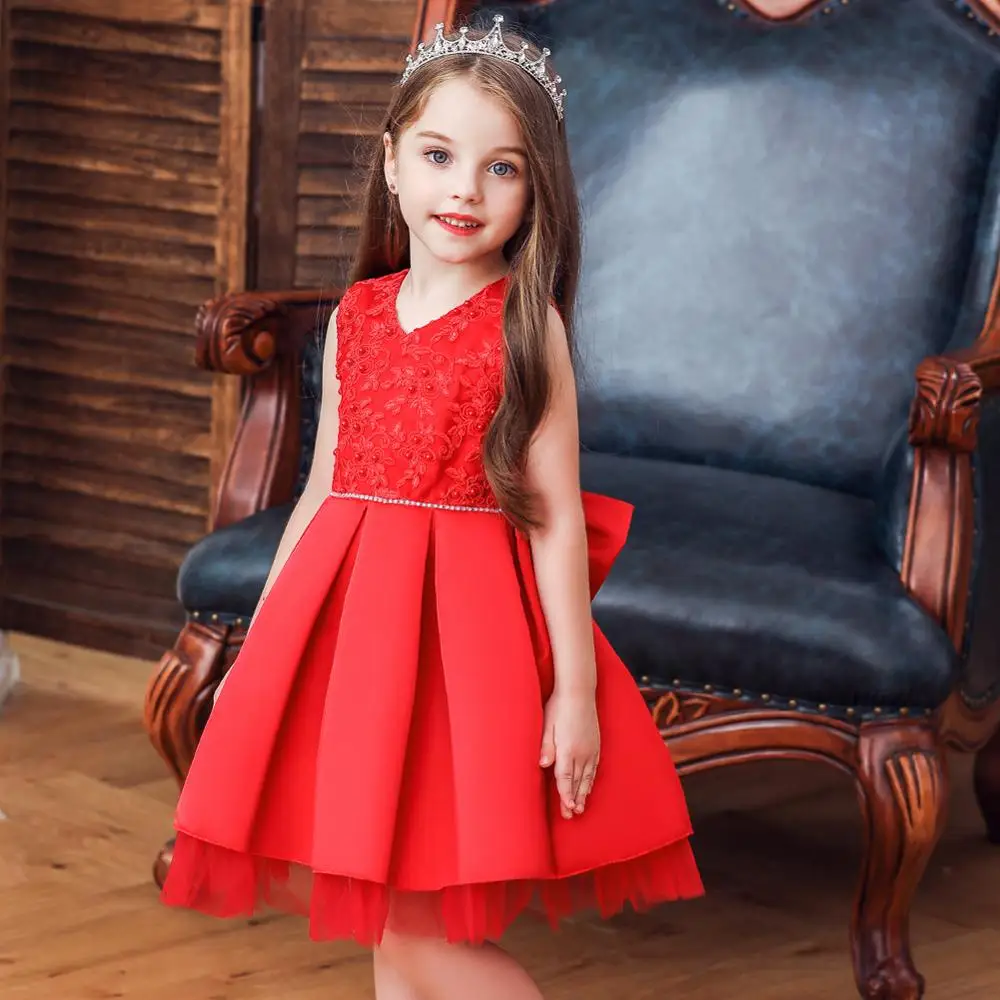 2019 новое платье с узором детское принцессы без рукавов для девочек украшение из
