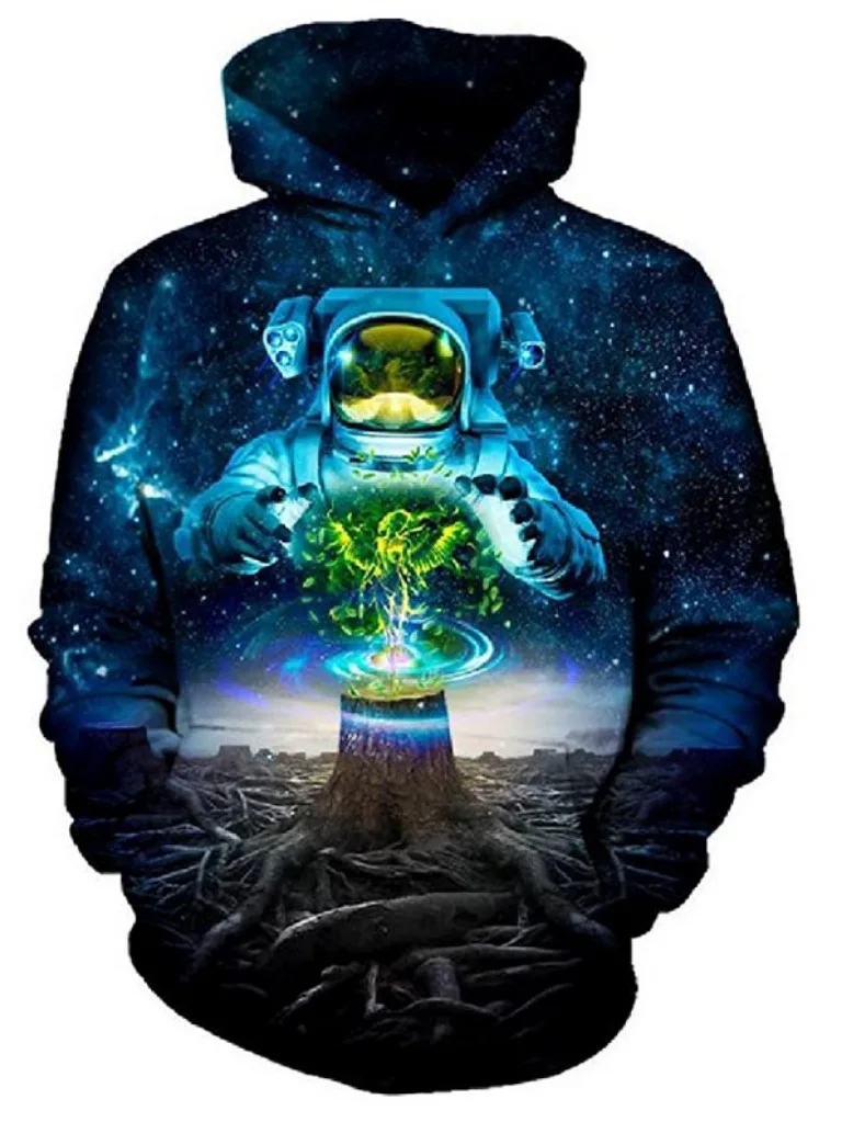 

Новинка, Зимний пуловер с капюшоном для мужчин и женщин, модный Индивидуальный свитер с капюшоном, тонкая флисовая куртка, 3D-печать космонав...