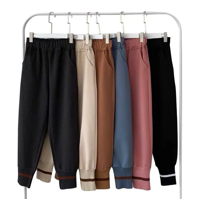 

Зимние Замшевые женские джоггеры, шаровары, женские брюки с завышенной талией и шнуровкой, повседневные свободные теплые спортивные брюки для женщин