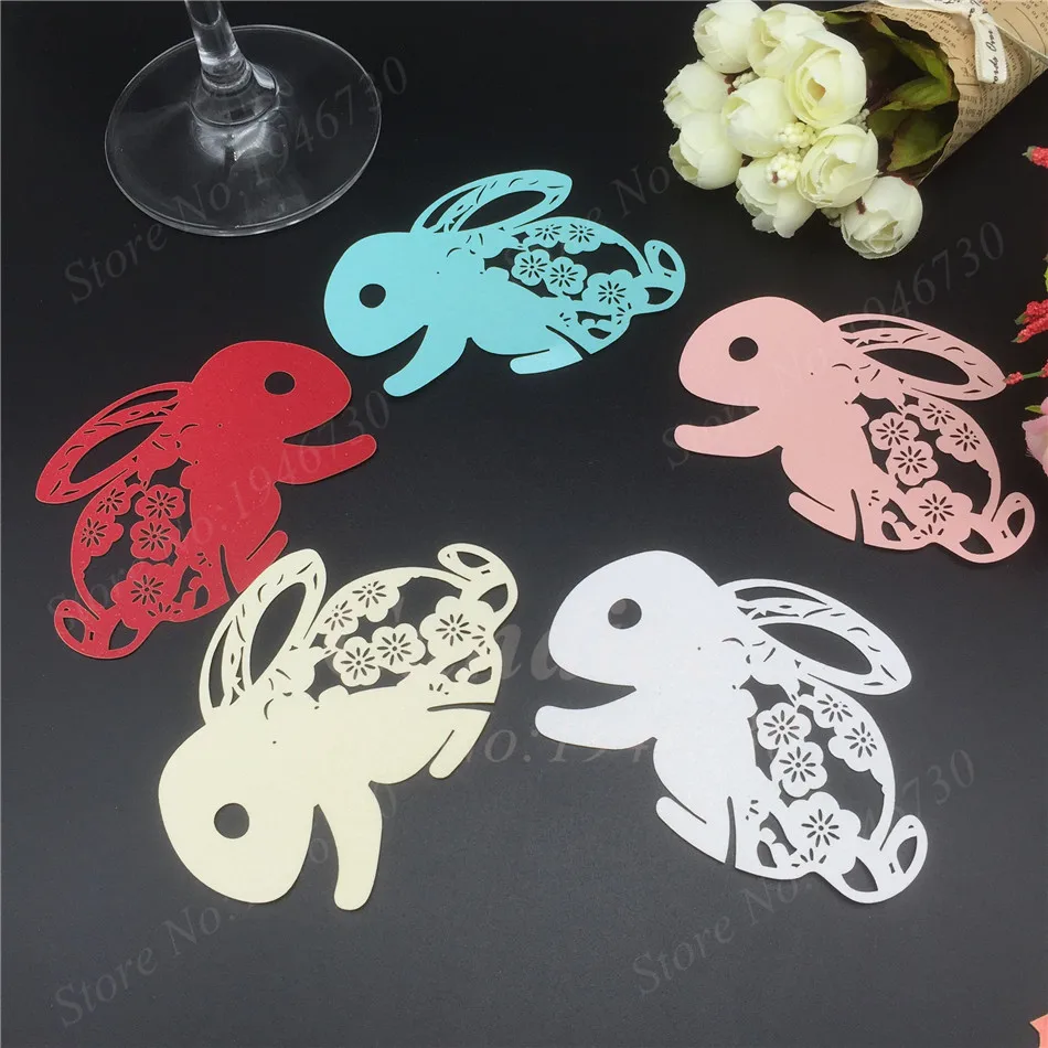 50x лазерная резка милый кролик дизайн вина стекло карты место подарочная карта