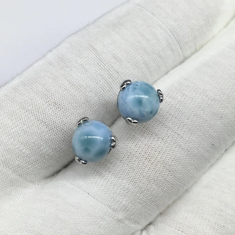 Женские серьги из серебра 925 пробы с синим ларимаром|Серьги-гвоздики| |