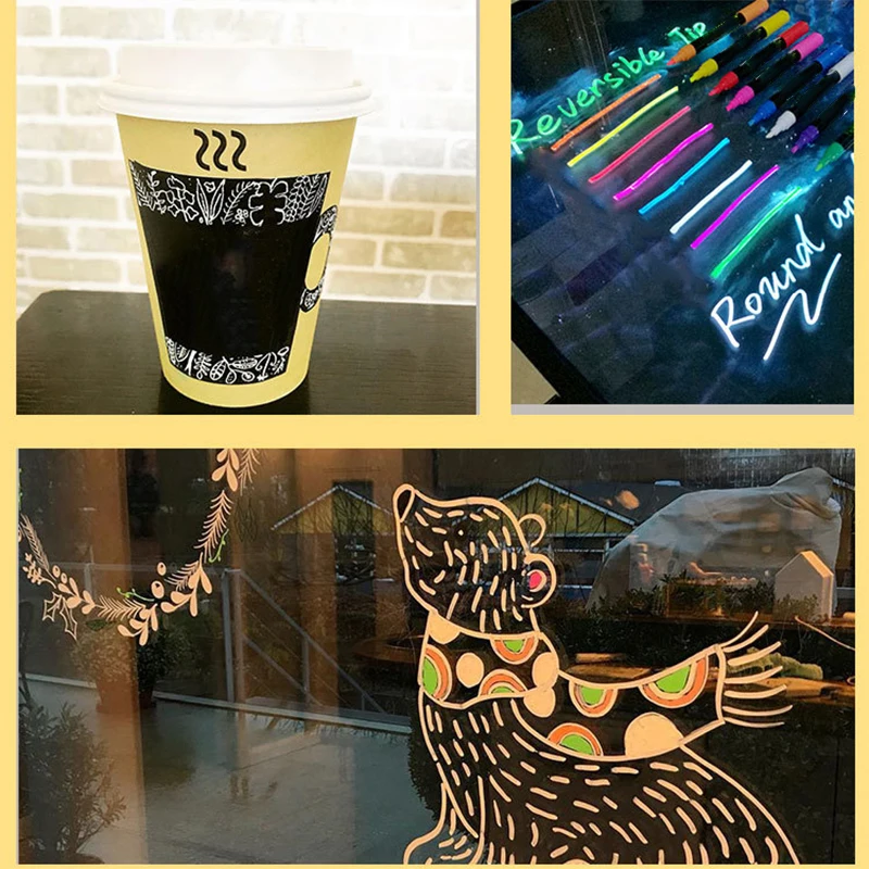 8 Pack Marker 6mm Reversible Fluorescent Markers Highlighters for LED Menu Board Bistro AD Drawing NK-Shopping | Канцтовары для