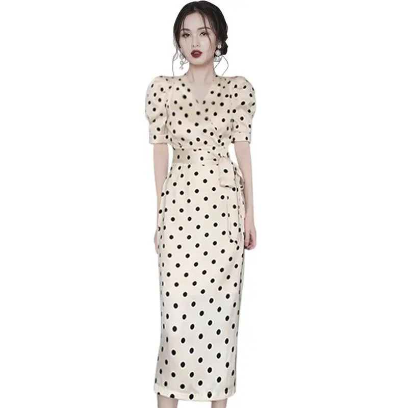 

Slim package hip wave point dress women's 2021 summer new long skirt high end temperament ladies summer dress