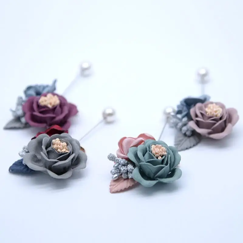 

2021 New Faux Artificial Flower Rhinestone Crystal Brooches Fashion Boutonniere For Women And Men Wedding Jewelry Brooch Pin Hot