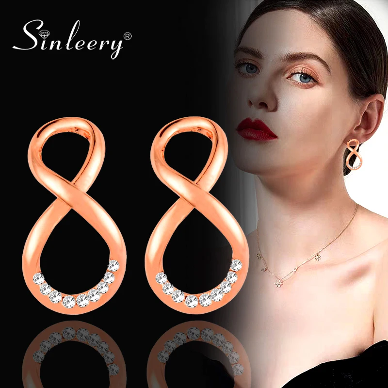 SINLEERY Модные Стразы Бесконечность женские серьги гвоздики из розового цвета: