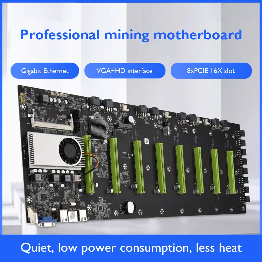 

BTC-D37 55mm 8 Mining Machine Motherboard 8x PCI Express 16X DDR3 SODIMM Miner Board with CPU 128G MSATA 8 Pin Adapter Cable