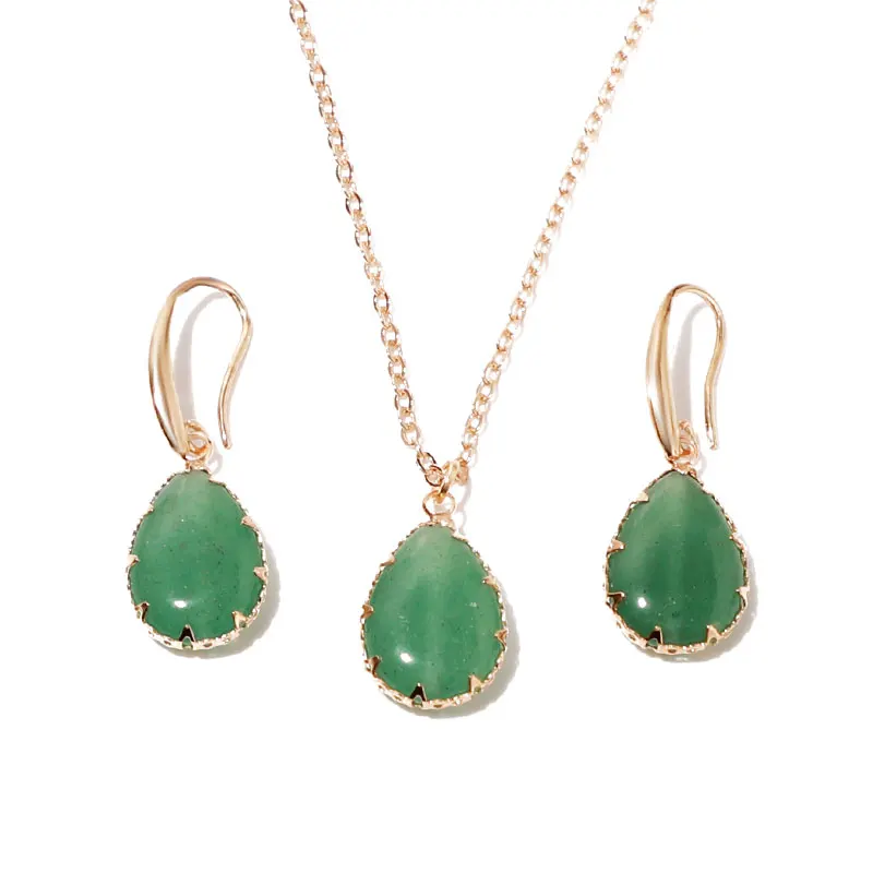 Комплект ювелирный женский из цепочки и ожерелья с подвеской зеленым