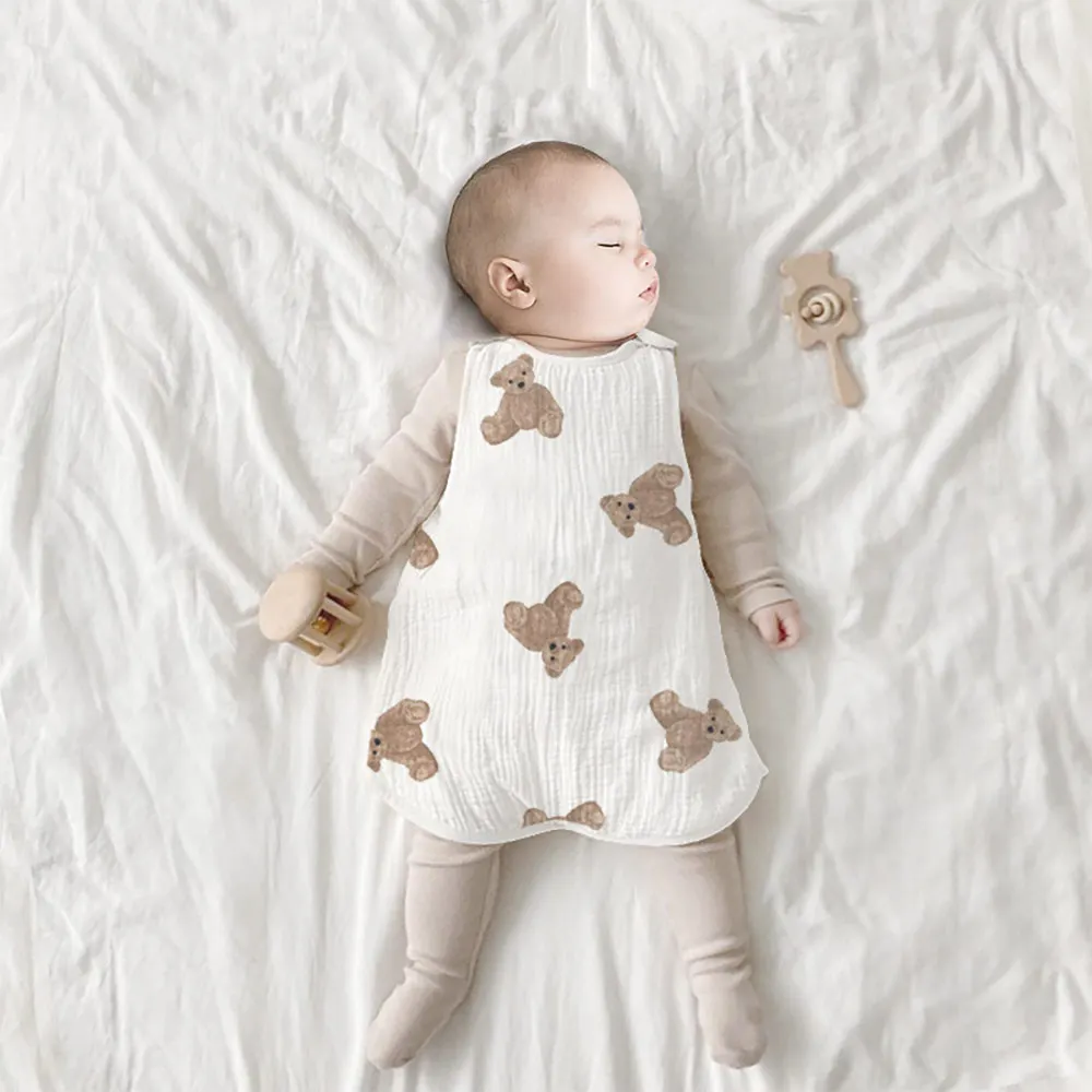 

Baby Sleepping Bag Swaddle Wrap Bouble Blanket Muslin Cotton Bear Print Sleepwear for Children Newborn Infant Bedding Quilt