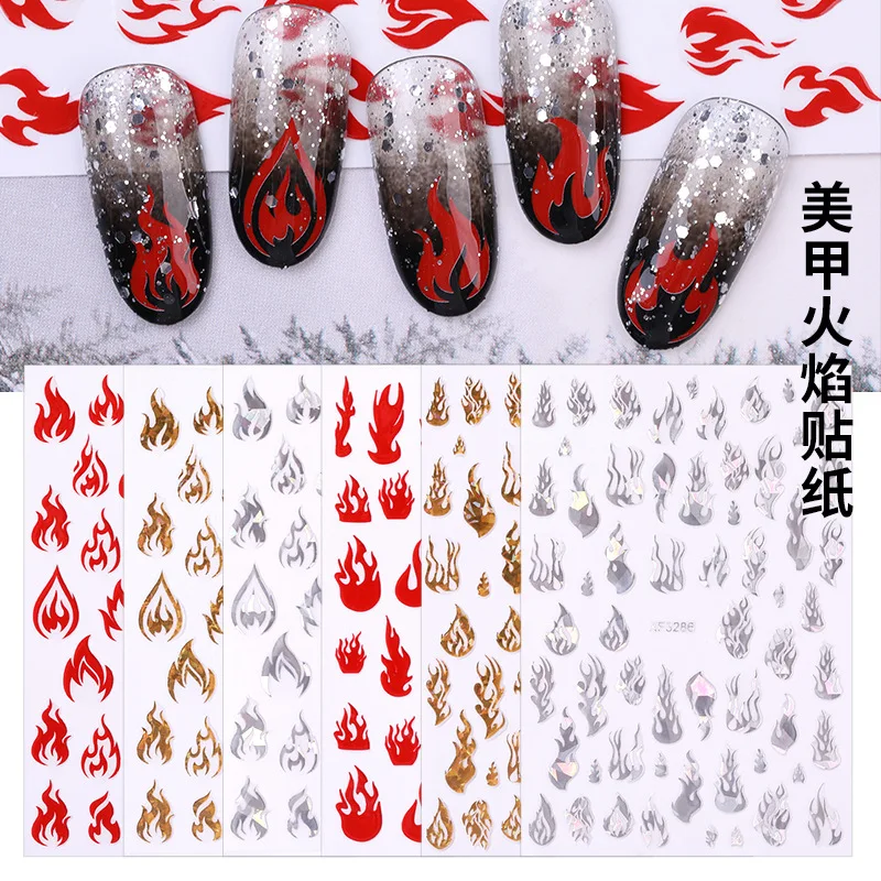 Наклейка для дизайна ногтей Декор пламя наклейка фольга серебряный золотой цвет
