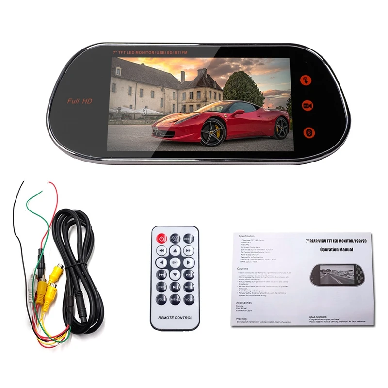 

7 Inch Rear View Mirror Monitor MP5 Support USB SD BT FM Transmission Starlight Night Vision Rear View Camera