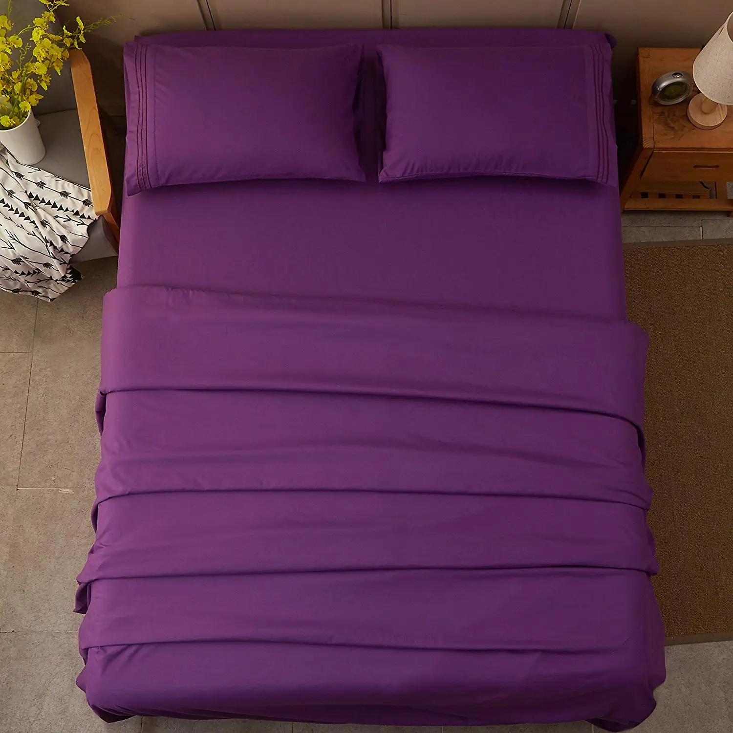 3/4 шт. Комплект постельного белья с глубоким карманом роскошное льняное