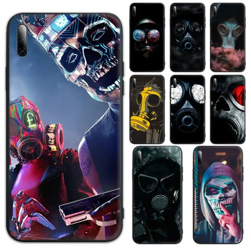 

Bright Black Cover Cool Man Antigas mask Phone Case for Huawei p 30 40 20 lite pro 9 10 mate 20X coque Fundas