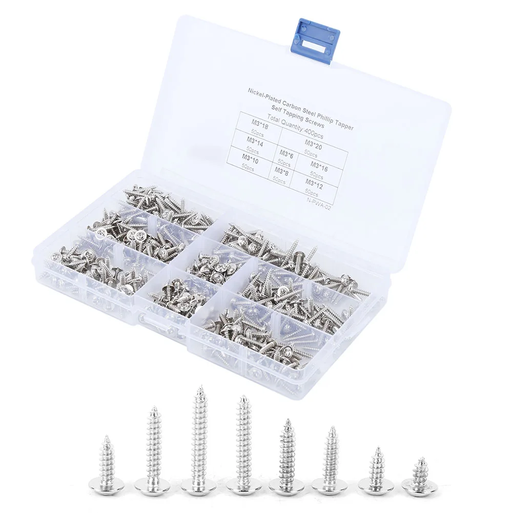 Набор самонарезающих винтов 400 винты самонарезающие из никелированной