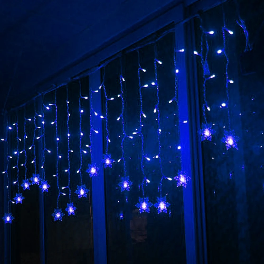 Blue USB Snowflake LED Strip Light Curtain Fairy Lamp Party Christmas Wedding New Year Decoration 4 Colors 1.5x0.5m 2.5x0.5m 3x1m - Испускаемый цвет: Blue