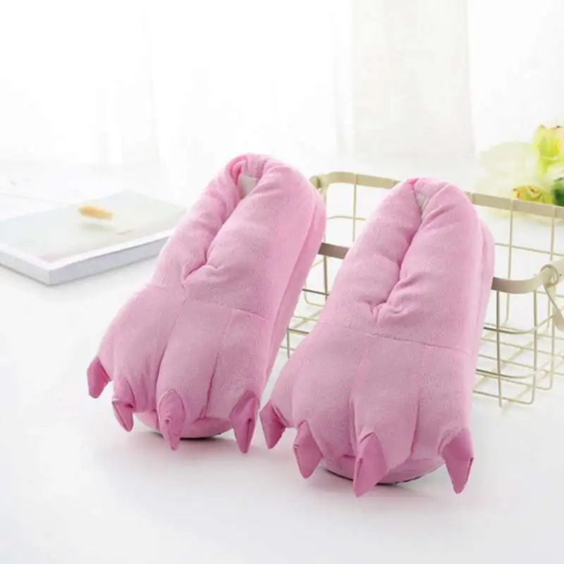 Pink Girseaby/ Зимние теплые мягкие домашние тапочки Для женщин Для мужчин; домашняя обувь с забавными животными Monster Claw; pantoufle; zapatos - Цвет: Pink