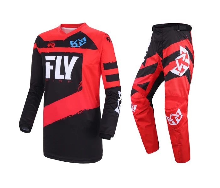 Новый Fly Fish красный F-16 для мотокросса Джерси и штаны MX Combo комплект передач 2018