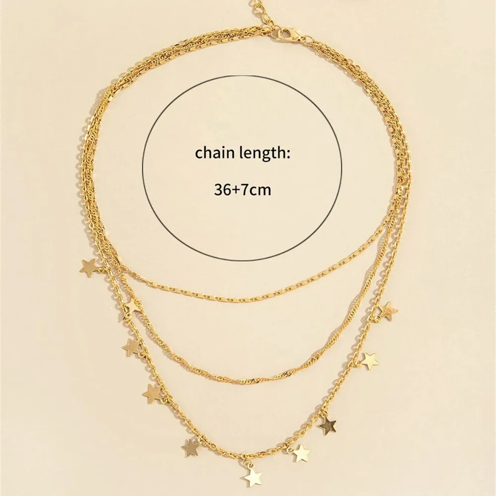 

LXY-W Vintage Geometric Fashion Gold Punk Chain Five-pointed Star Pendant Necklace For Women Boho Multilevel Choker Jewelry Gif