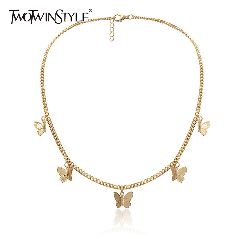 

TWOTWINSTYLE Butterfly Neckless For Women Alloy Gold Accessories Beautiful Necklace Evening Party Womens 2021 Accessories