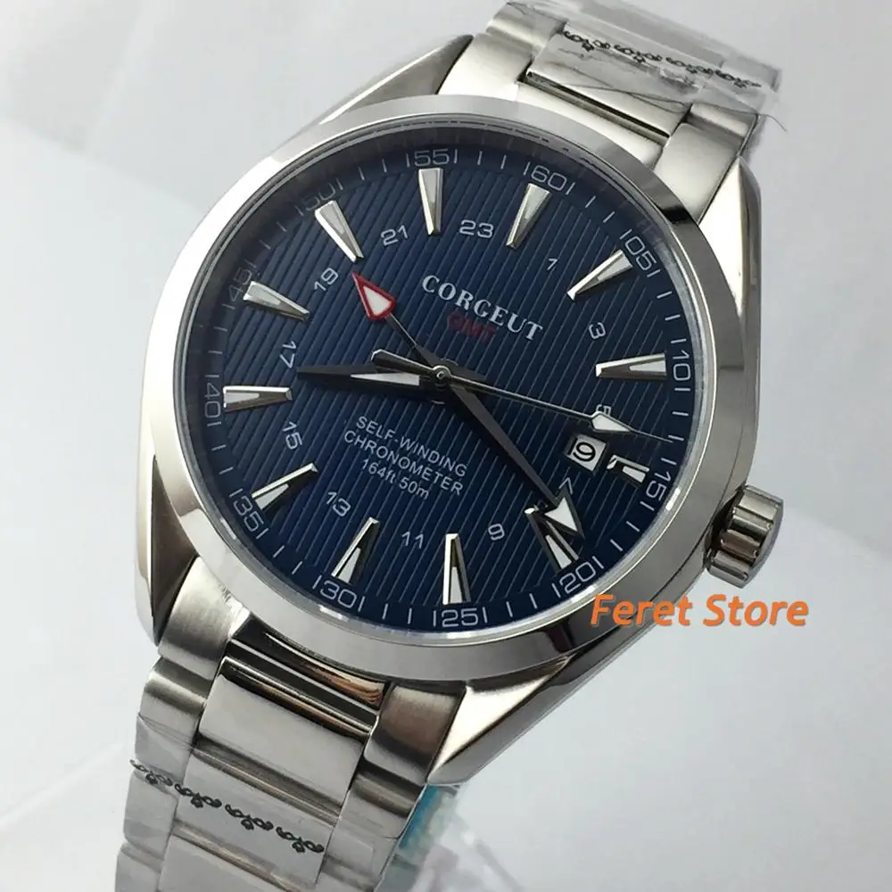 Часы мужские механические с синим циферблатом и календарем 41 мм|Мужские часы| |