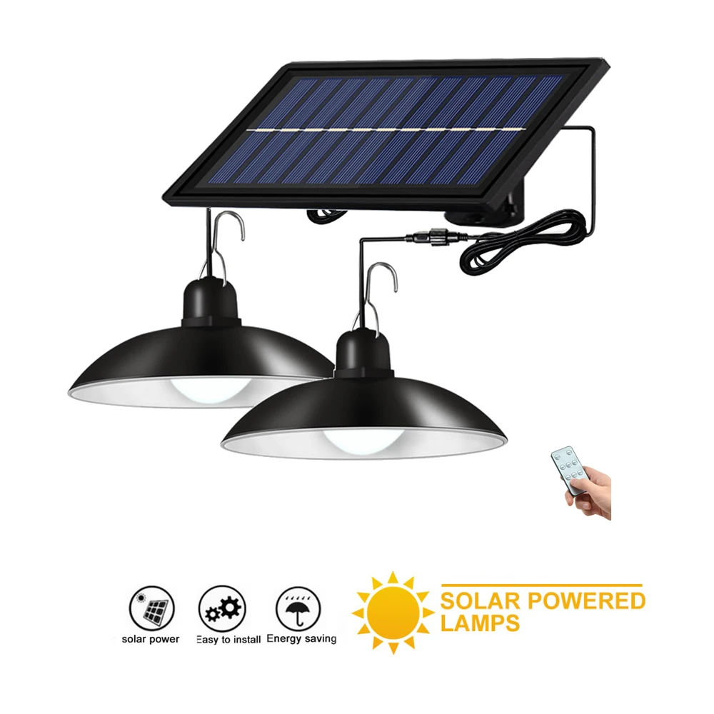 

remote 30 led 2 head Retro Lampshade Solar Pendant Chandelier solar Light Outdoor Garden Light Pathway White Wall Lamp Waterproo