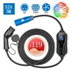 Регулируемое домашнее автомобильное зарядное устройство для электромобиля IEC 62196 Тип 2 32A EV, портативное зарядное устройство 5 метров, зарядный кабель для электромобиля с вилкой CEE