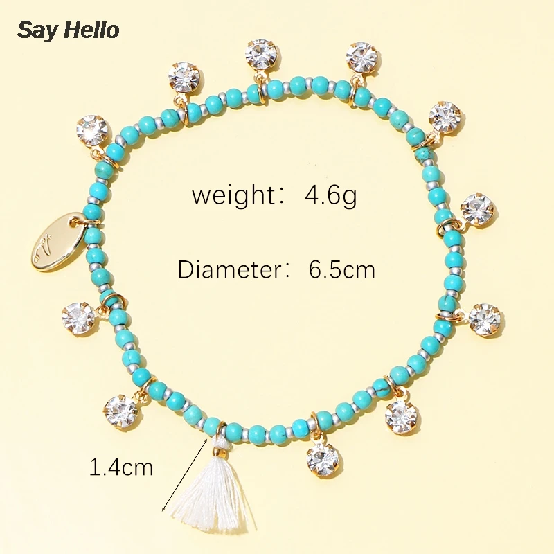 SAY HELLO модный бирюзовый цветной цепочка длинный Браслет инкрустированный