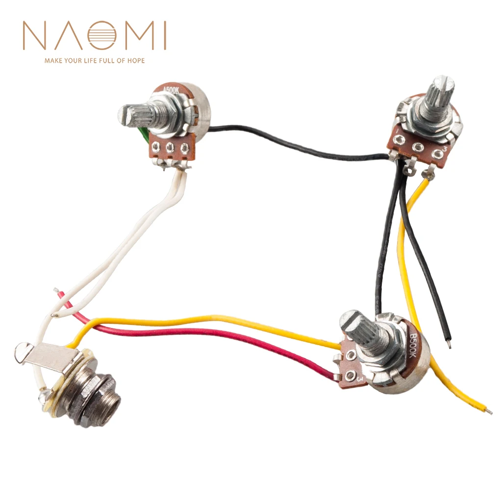 

NAOMI Jazz Bass Wiring Harness Prewired Kit w/ One Volume/ Two Tones 2V1T 500K Pots+Jack For JB Bass
