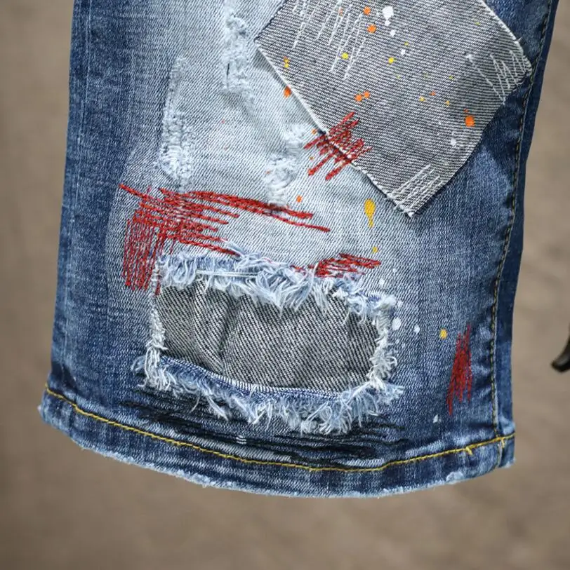 

High Quality Men Blue Denim Shorts Holes Shorts Jeans New Fashion Male Streetwear Stretch Jeans Shorts Pants Srtaight Fit Jeans