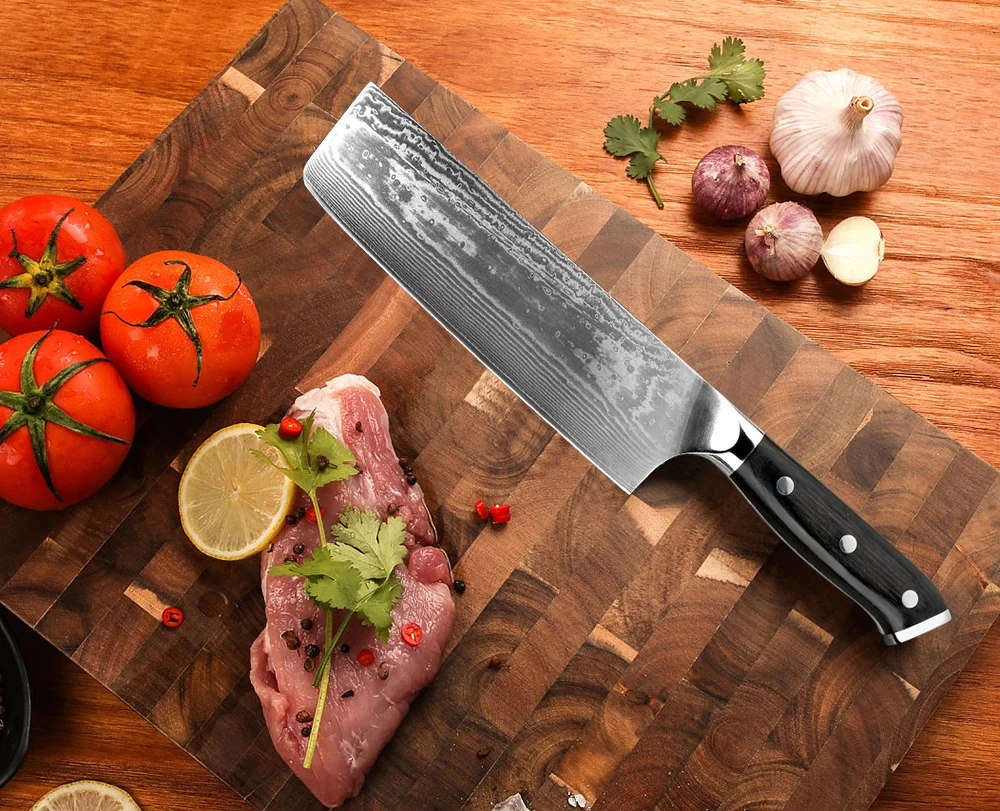 

XITUO Damascus Chef Knife Nakiri Cleaver Cut Meat Sliced Beef Fish Knife Utility Sashimi Japanese VG10 Santoku Knife Asian Chine