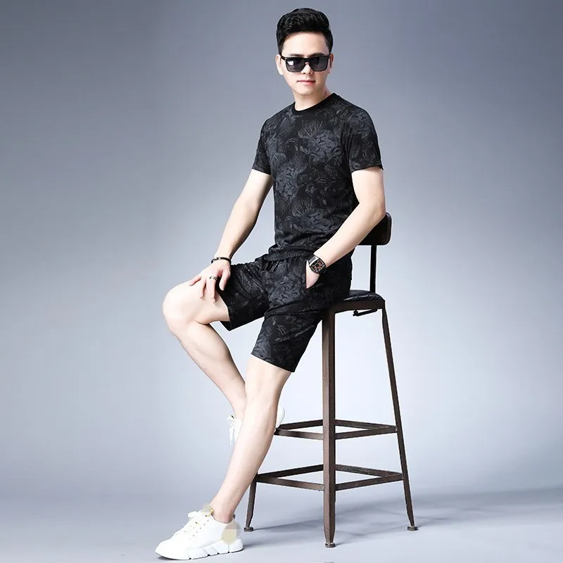 Мужской летний спортивный костюм с принтом животных толстовка коротким рукавом