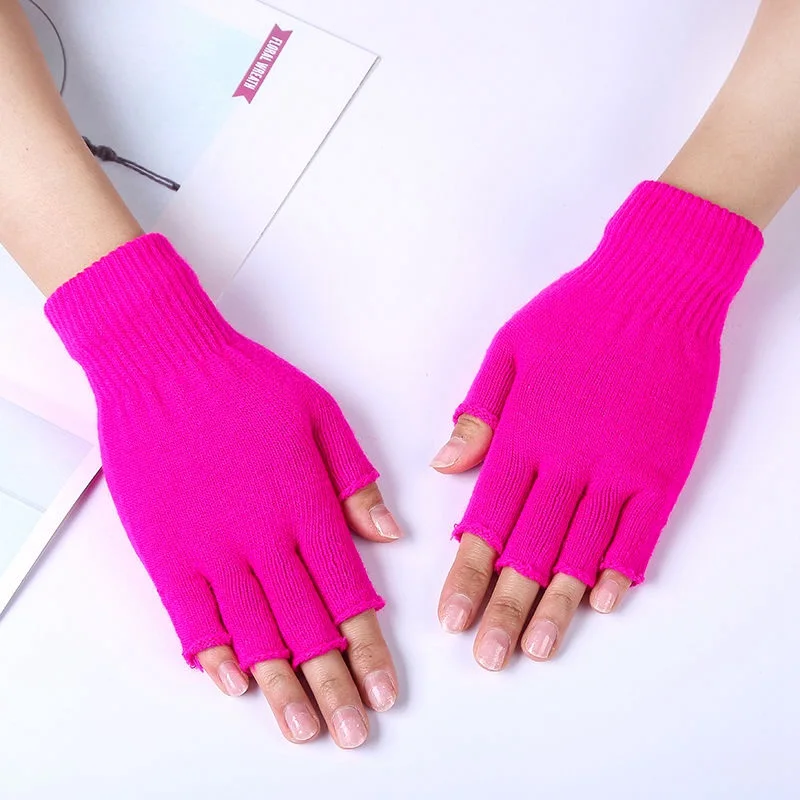 1Pair Unisex Black Half Finger Fingerless Gloves for Women and Men Wool Knit Wrist Cotton Gloves Winter Warm Work Gloves images - 6