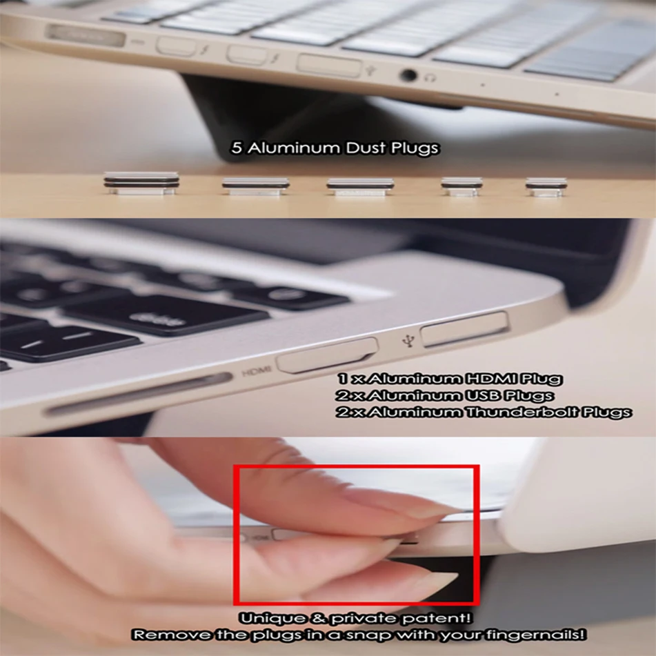 BaseQi Stealth алюминиевые пылезащитные заглушки для MacBook Pro retina 13/15
