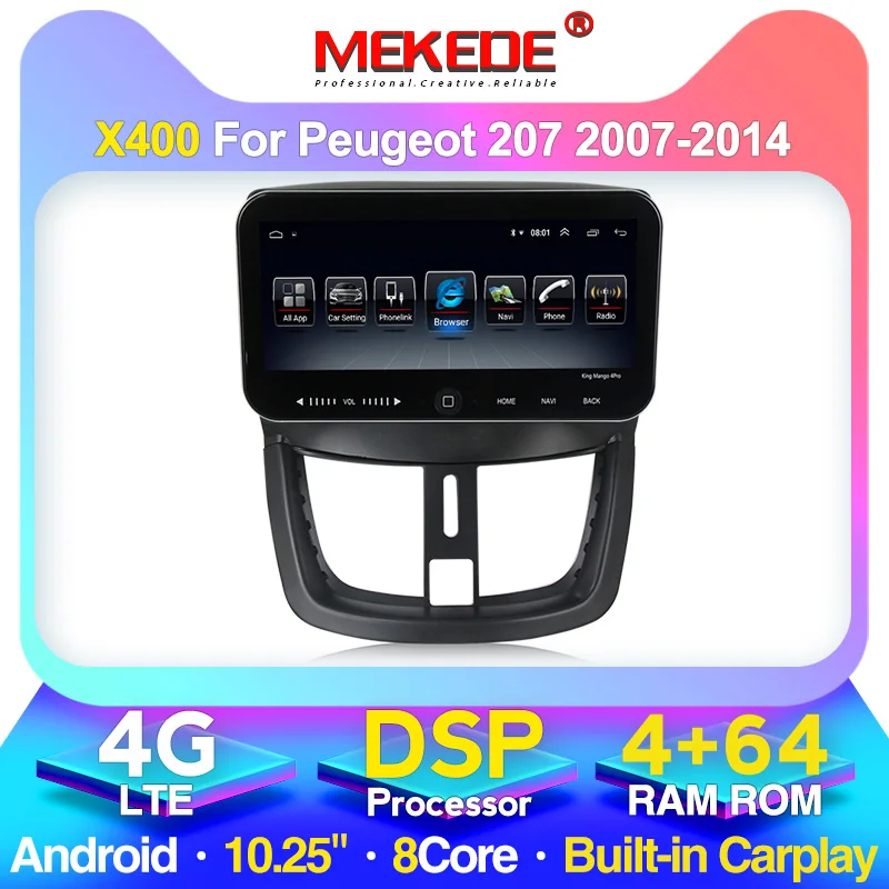 Автомобильный DVD MEKEDE 4 Гб + 64 ГБ 4G LTE SSP для Peugeot 207 2007 2014 Авторадио GPS навигация