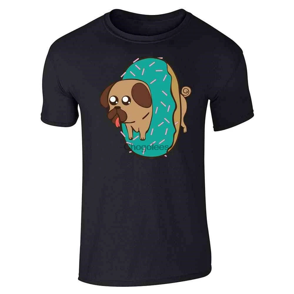 Пугад! Мужская футболка с принтом мопса в пончике |