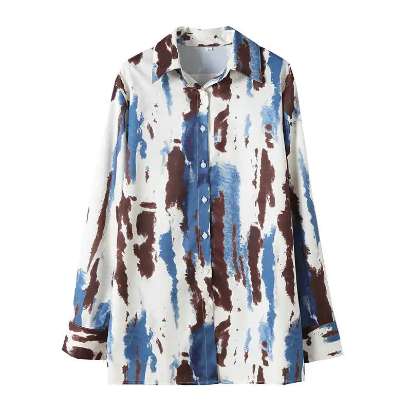 

[GVUW] Contrast Graffiti Design Shirt Women's Autumn 2021 Loose Fit Fashion Tide Large Long Sleeve New Ariival KB1723