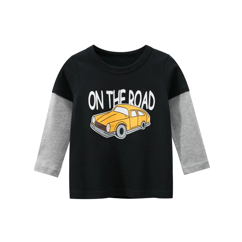 Camiseta de algod&oacute;n con estampado de dibujos animados para ni&ntilde;os, ropa de Oto&ntilde;o de 2 a 9 a&ntilde;os con estampado de astronauta y coche-1