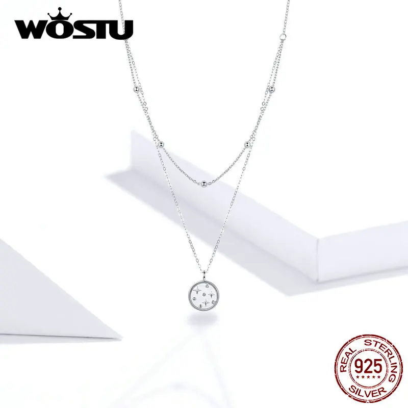 WOSTU подлинное серебро 925 пробы звездная звезда ожерелье Двухслойное длинное