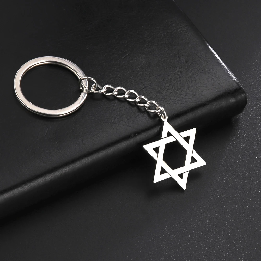 LIKGREAT Star of David Stainless Steel Keychain Israel Jewish Hexagram Amulet Jewelry Trend Women Men Keyring Wholesale | Украшения и